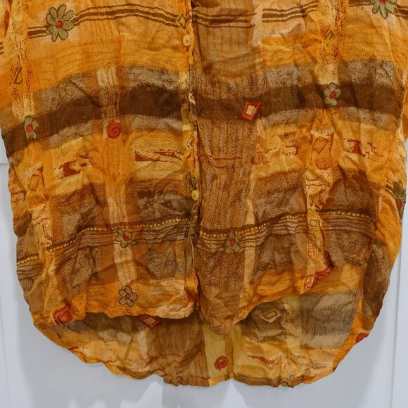 Vintage 90s Button Up Shirt Abstract Print Glass Beads Embroidery Safari Sheer - Picture 3 of 6